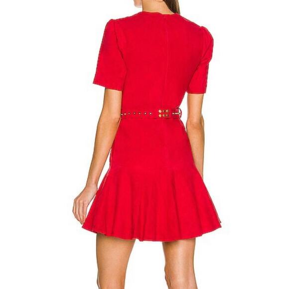 (Flawed) Karina Grimaldi Angelina Suede Mini Dress in Ruby NWT Small - Picture 4 of 14